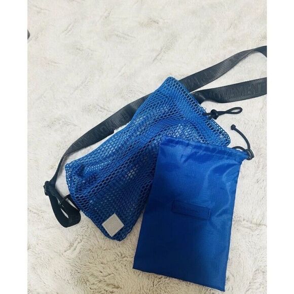 Free People FP Movement Mini Mesh Sling Bag Lupis Blue Double Bag Design NEW! - Picture 1 of 12